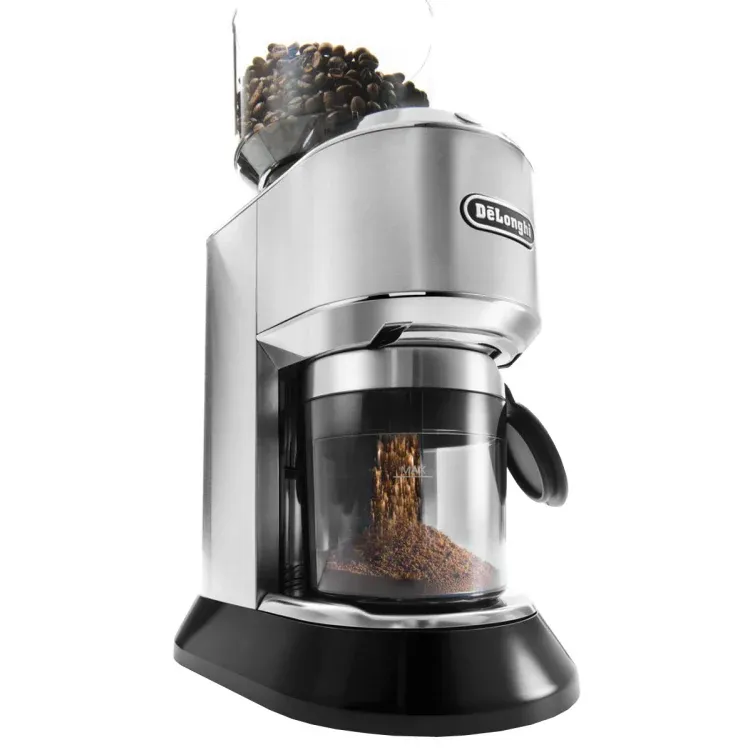 DeLonghi Dedica Coffee Grinder Dual Voltage Silver with LCD.webp