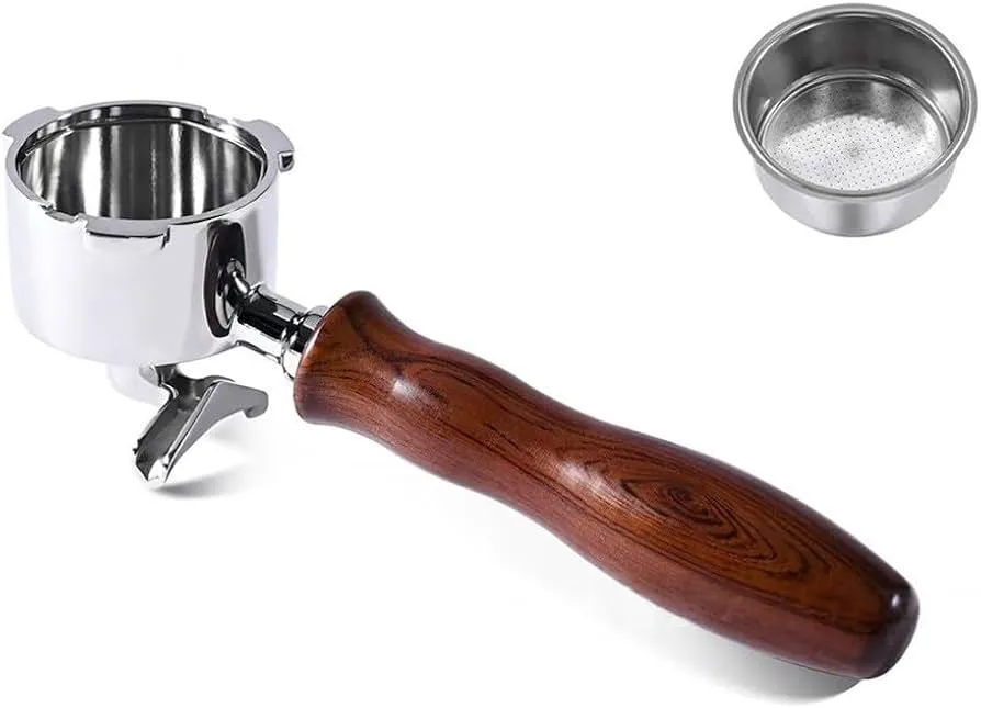 Portafilter - 51mm Double Spout Stainless Steel Espresso Handle with Wood