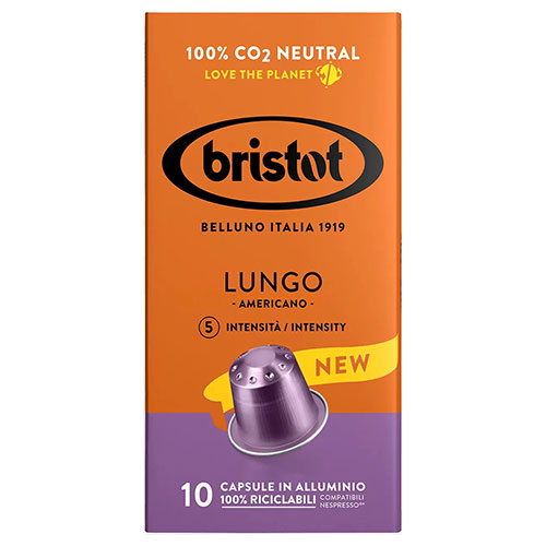 Bristot LUNGO AMERICANO Aluminium Kapseln Nespresso 10 Stück