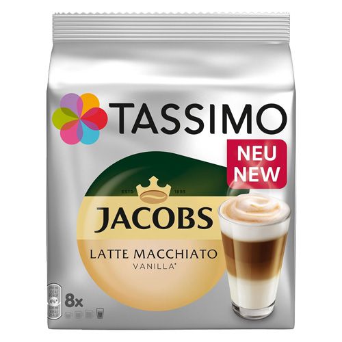 TASSIMO coffee Capsules Jacobs Latte Macchiato Vanilla - 8 Milk + 8 Espresso